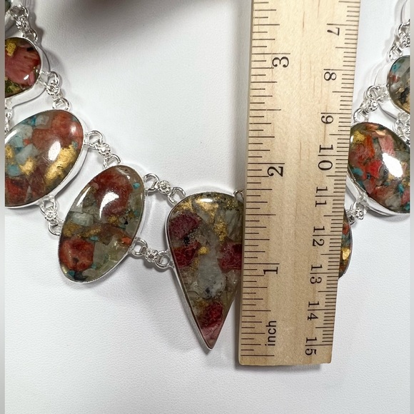 Work of Art! Oyster Turquoise 925 Large Gemstone Necklace & Bracelet - Picture 4 of 7